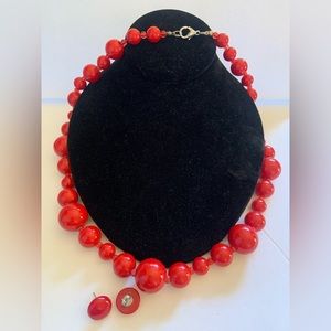 Big Red beaded necklace and earring set.